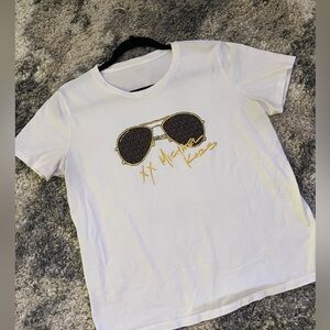 Michael Kors White Tee with Monogram Sunglasses Print